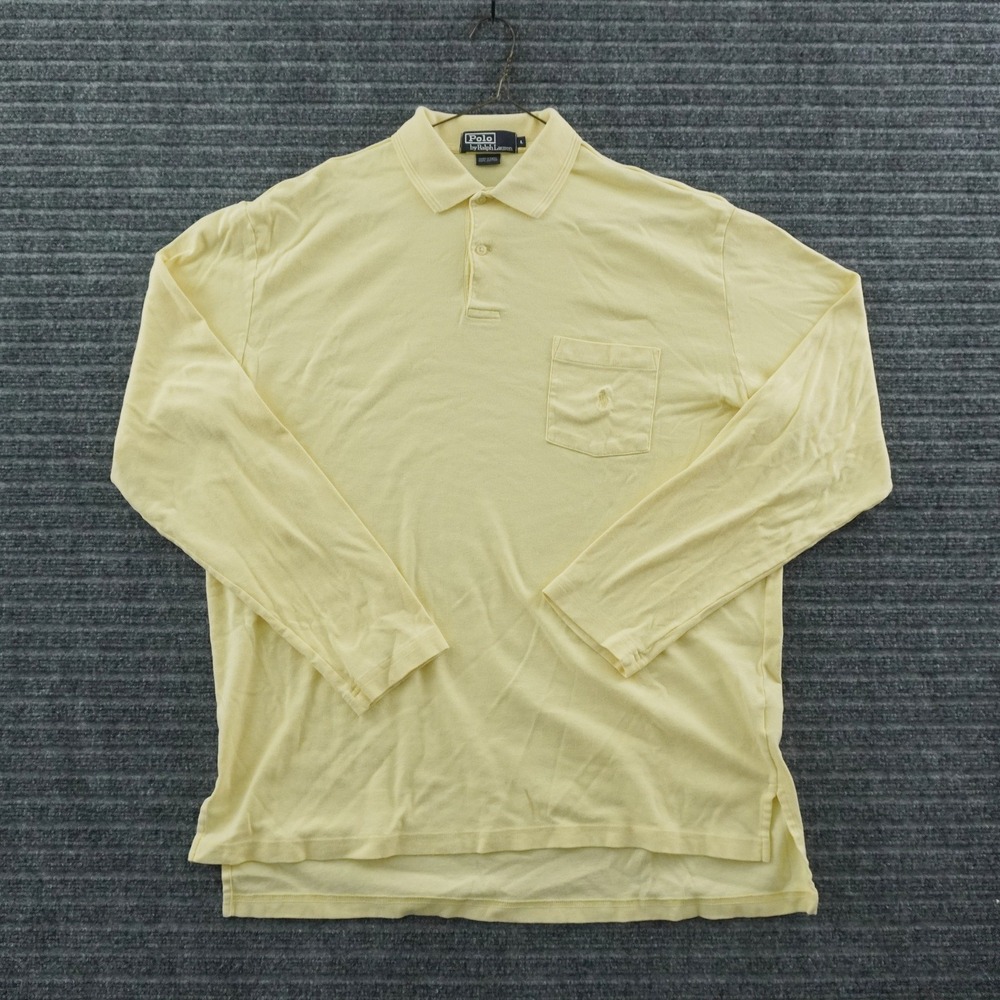 Vintage Polo Ralph Lauren Polo Shirt Mens L Yellow Long Sleeve Pocket Pony